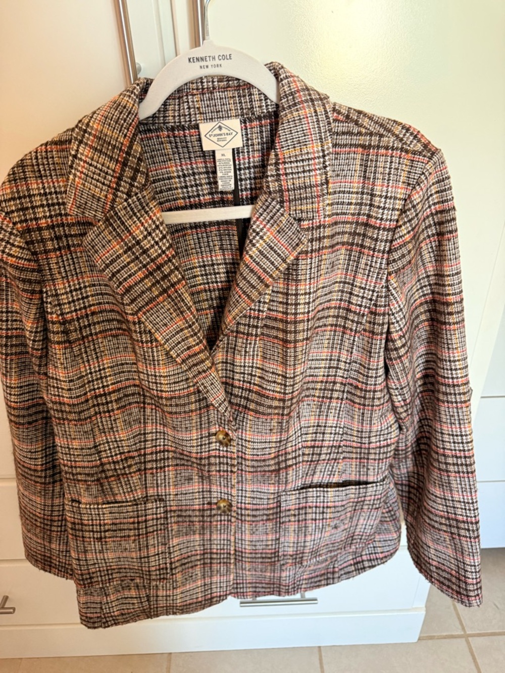 St. John’s Bay Plaid Blazer in Brown, Tan, Black and Red